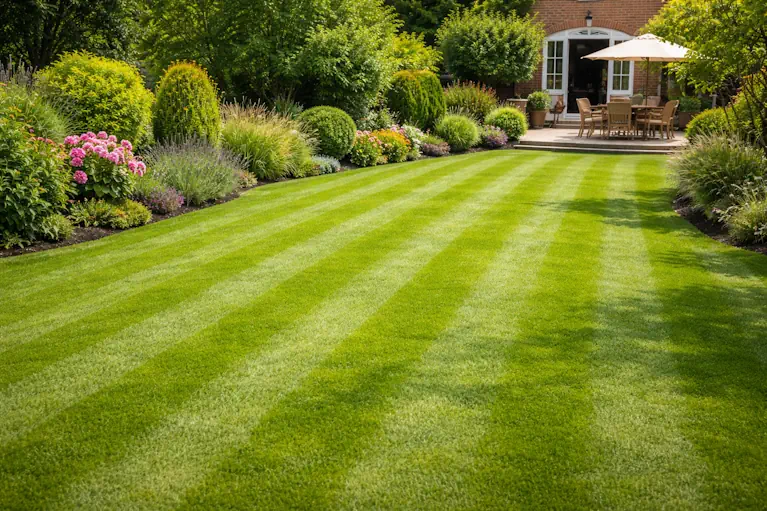 Lush lawn, the result of a lawn treatment programme